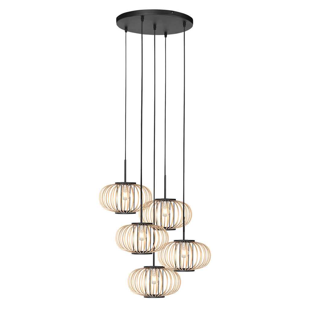 Hanglamp Silva 4524ZW – 5-lichts bamboe design Ø31cm trendy