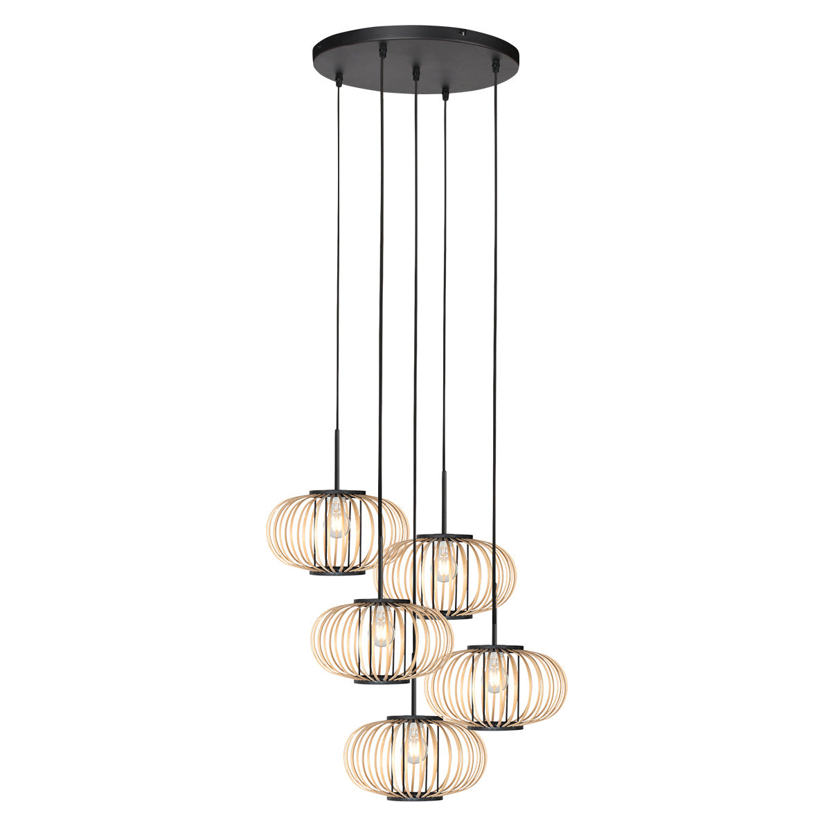 Hanglamp Silva 4524ZW – 5-lichts bamboe design Ø31cm trendy