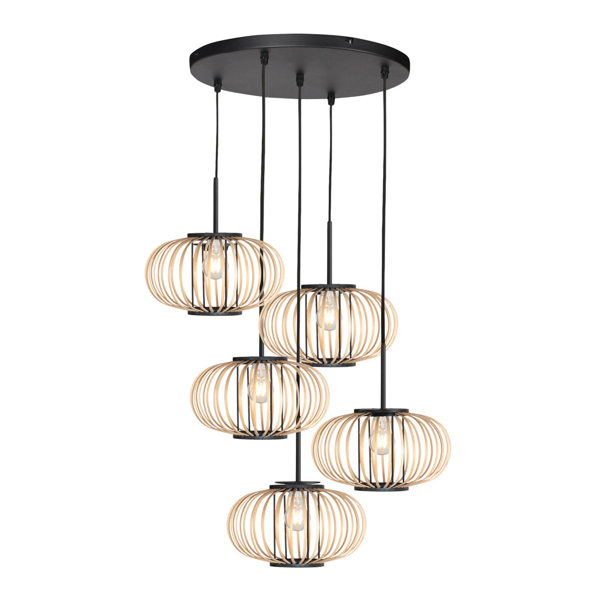 Hanglamp Silva 4524ZW – 5-lichts bamboe design Ø31cm trendy