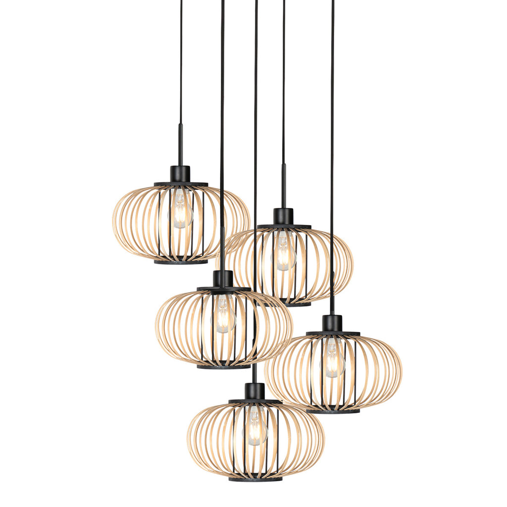 Hanglamp Silva 4524ZW – 5-lichts bamboe design Ø31cm trendy