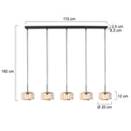 5-Lichts hanglamp Breeza-Beach 4527ZW zwart bamboe kap Ø20 cm