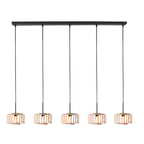 5-Lichts hanglamp Breeza-Beach 4527ZW zwart bamboe kap Ø20 cm