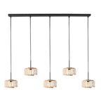 5-Lichts hanglamp Breeza-Beach 4527ZW zwart bamboe kap Ø20 cm