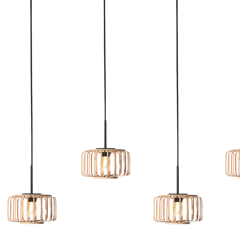 5-Lichts hanglamp Breeza-Beach 4527ZW zwart bamboe kap Ø20 cm