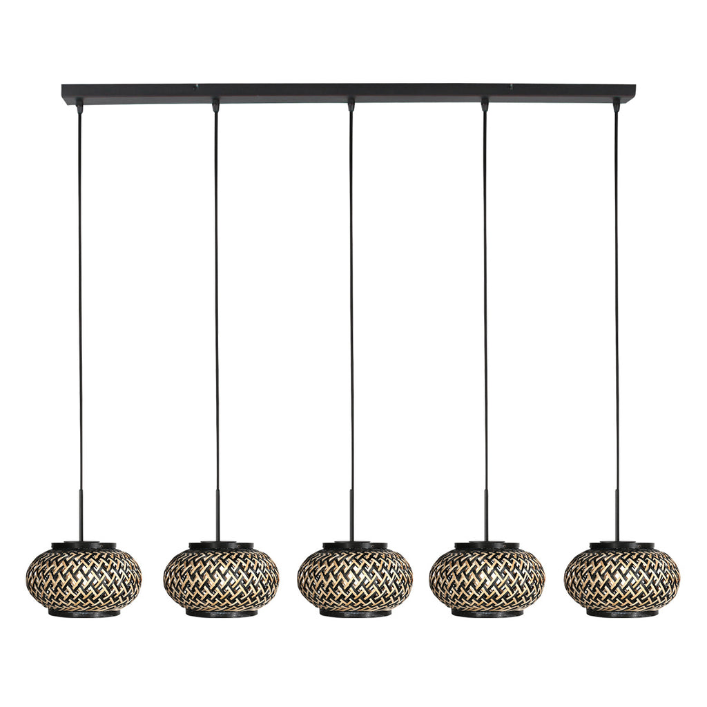 Nox Light 4528ZW – hanglamp met 5 bamboe kapjes