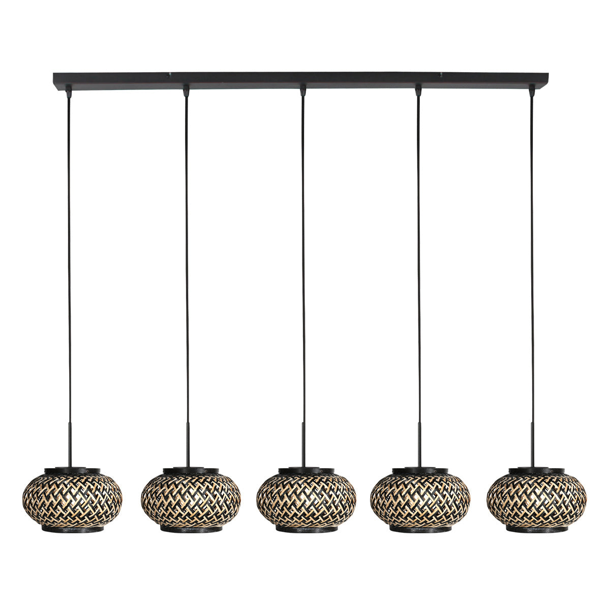Nox Light 4528ZW – hanglamp met 5 bamboe kapjes