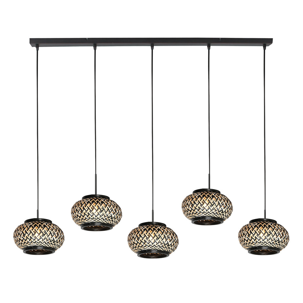 Nox Light 4528ZW – hanglamp met 5 bamboe kapjes