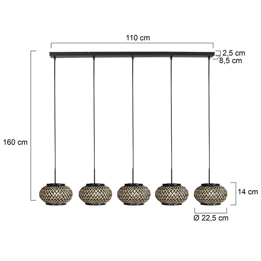 Nox Light 4528ZW – hanglamp met 5 bamboe kapjes