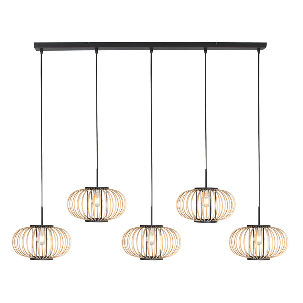 Hanglamp Silva 4529ZW – 5-lichts bamboelamp voor eettafel