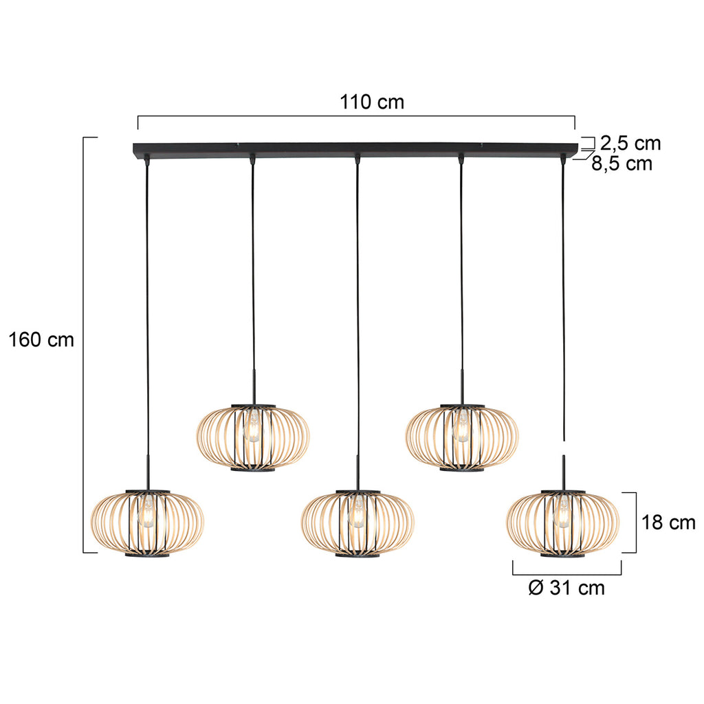 Hanglamp Silva 4529ZW – 5-lichts bamboelamp voor eettafel