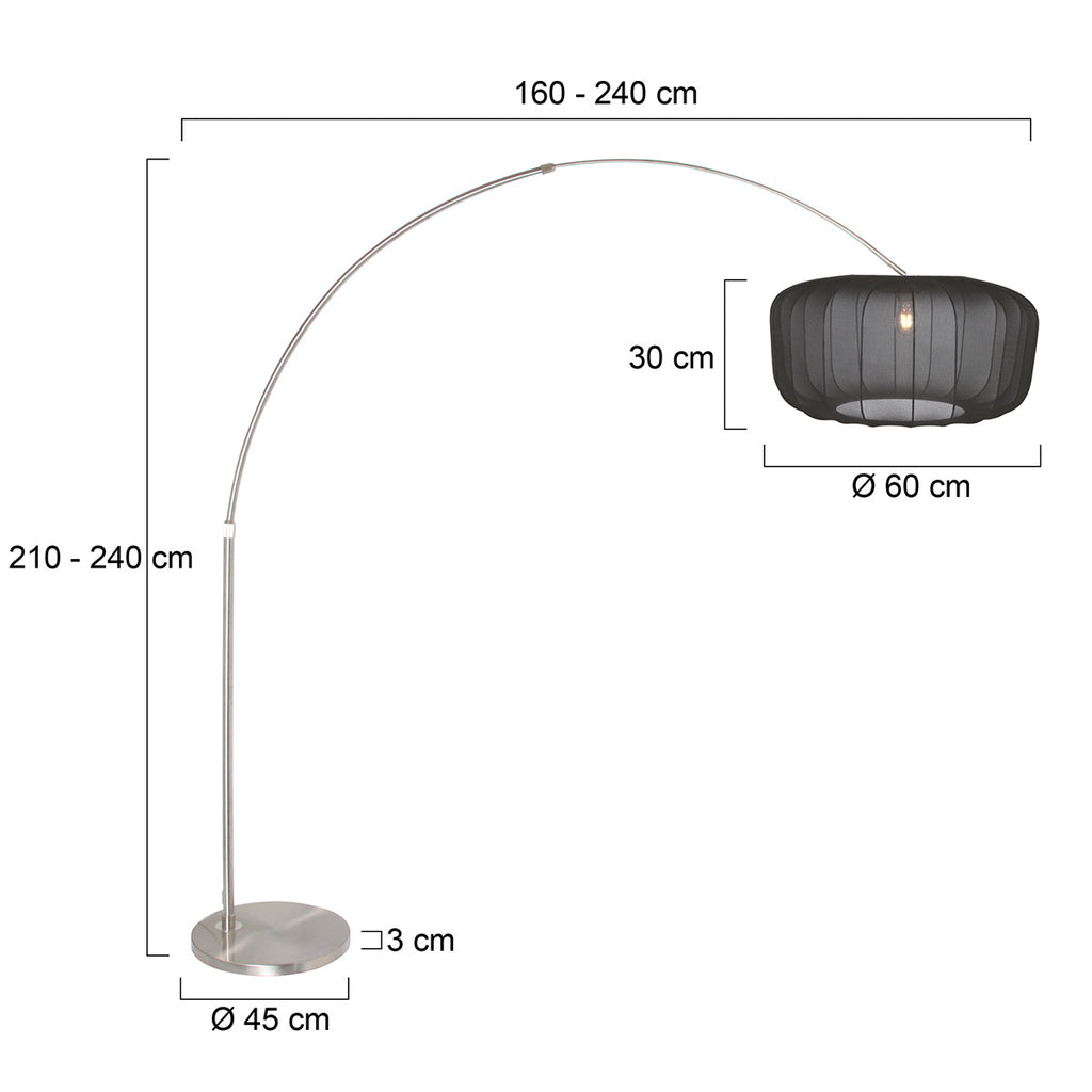 Booglamp Vela Lino 4559ST staal met zwarte textiel kap Ø60 cm