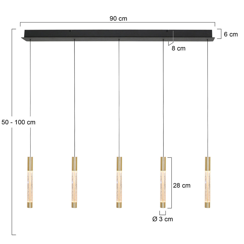 Hanglamp Alisio 4578ME 5-lichts luxe glas in messing