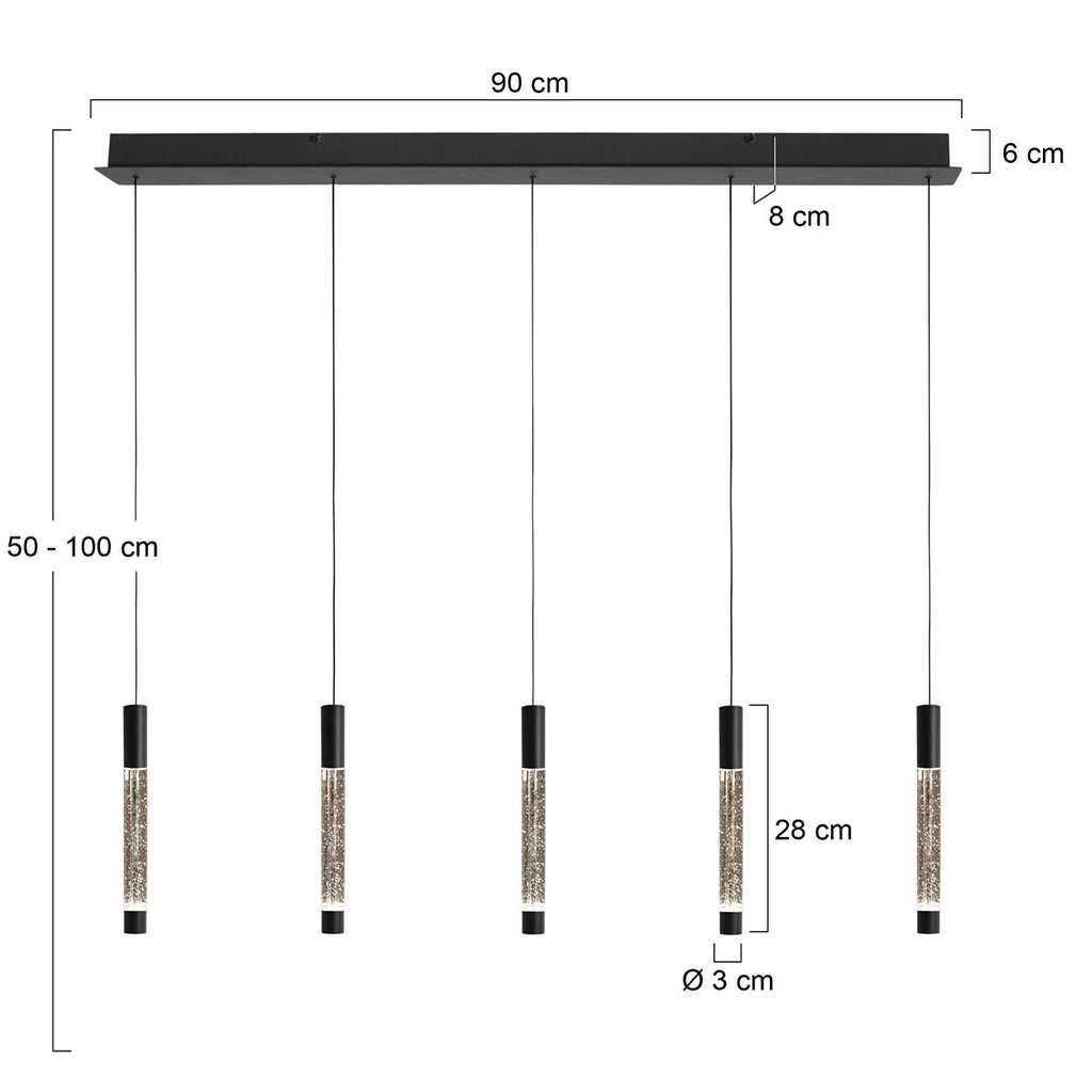 Hanglamp Alisio 4578ZW 5-lichts luxe glas in zwart
