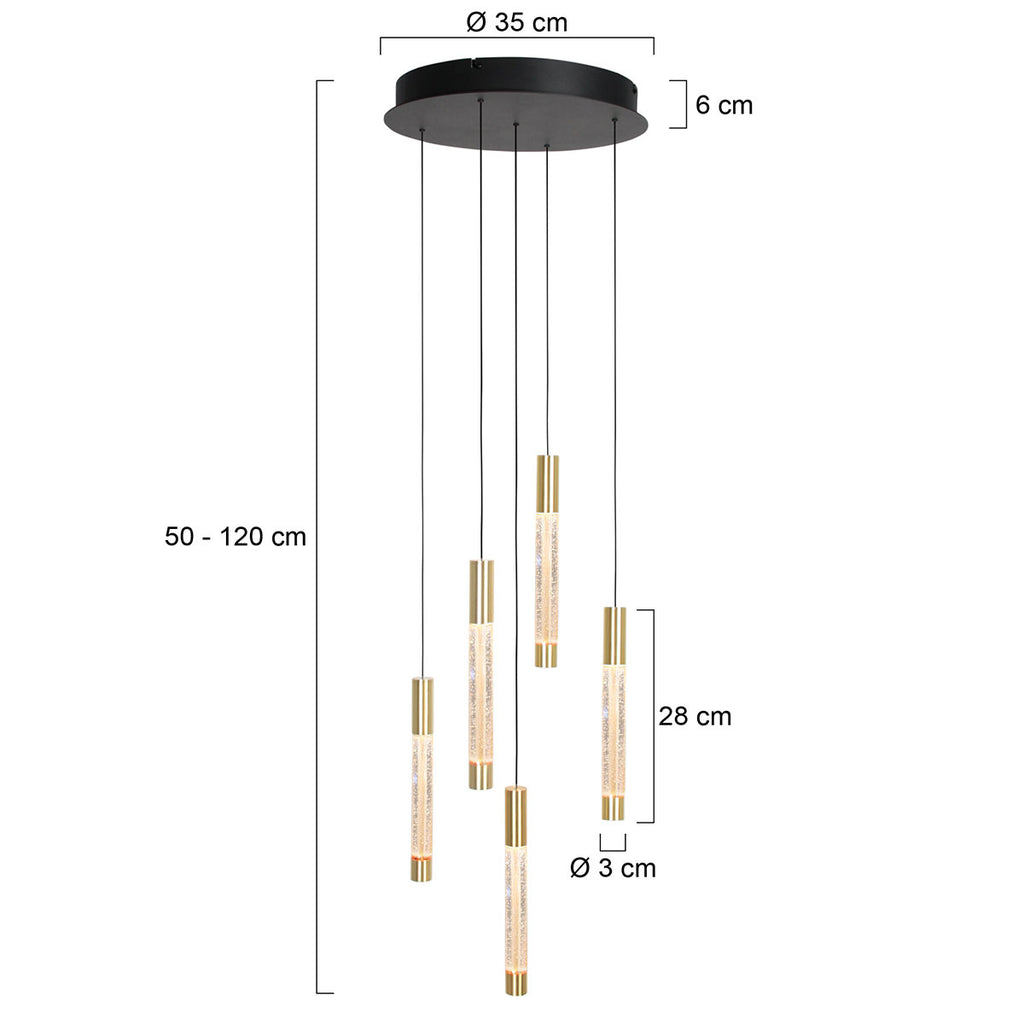 Hanglamp Alisio 4579ME 5-lichts luxe glas in messing