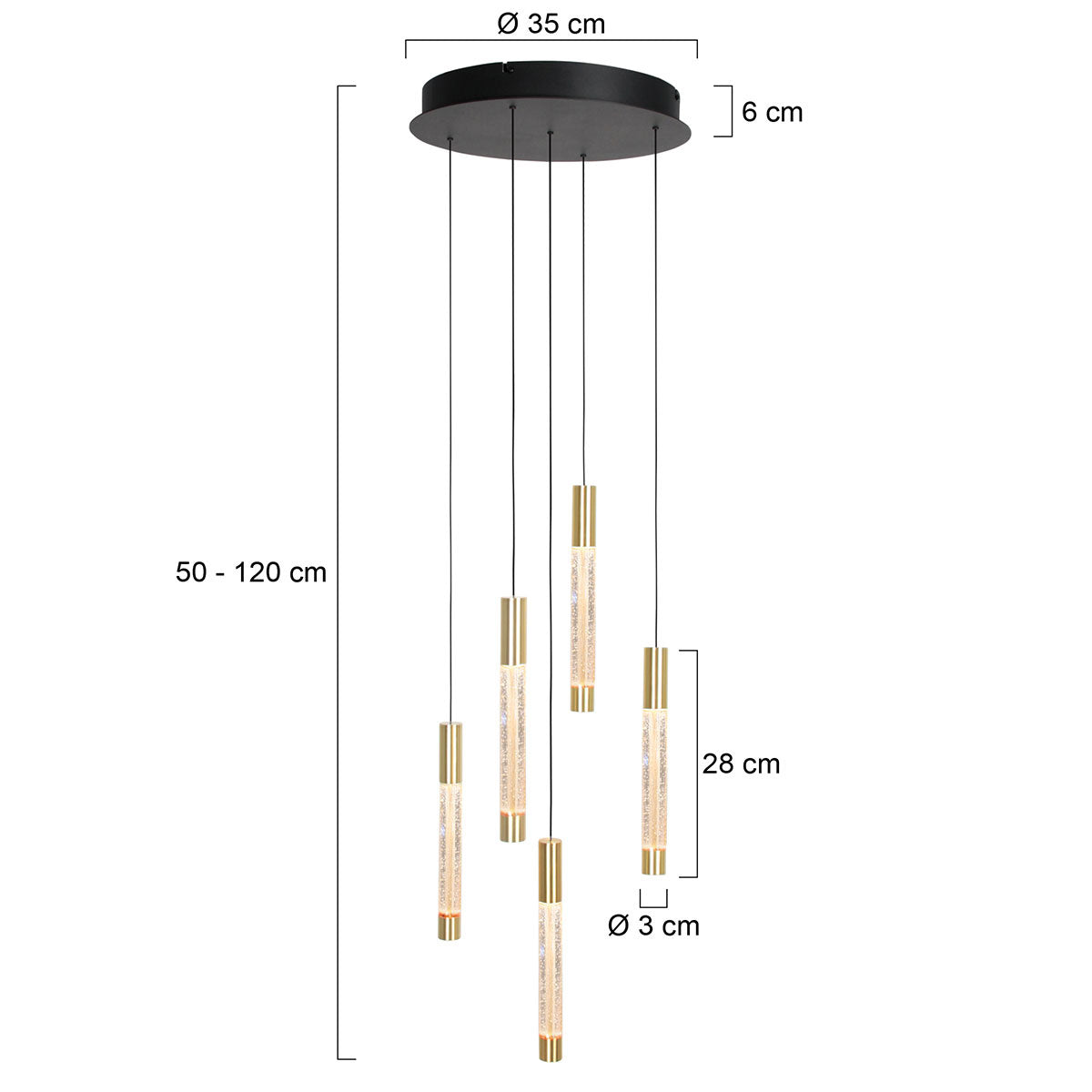 Hanglamp Alisio 4579ME 5-lichts luxe glas in messing