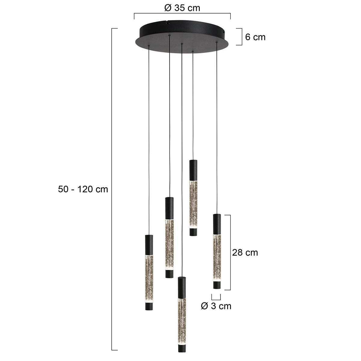 Hanglamp Alisio 4579ZW 5-lichts luxe vide lamp van glas in zwart