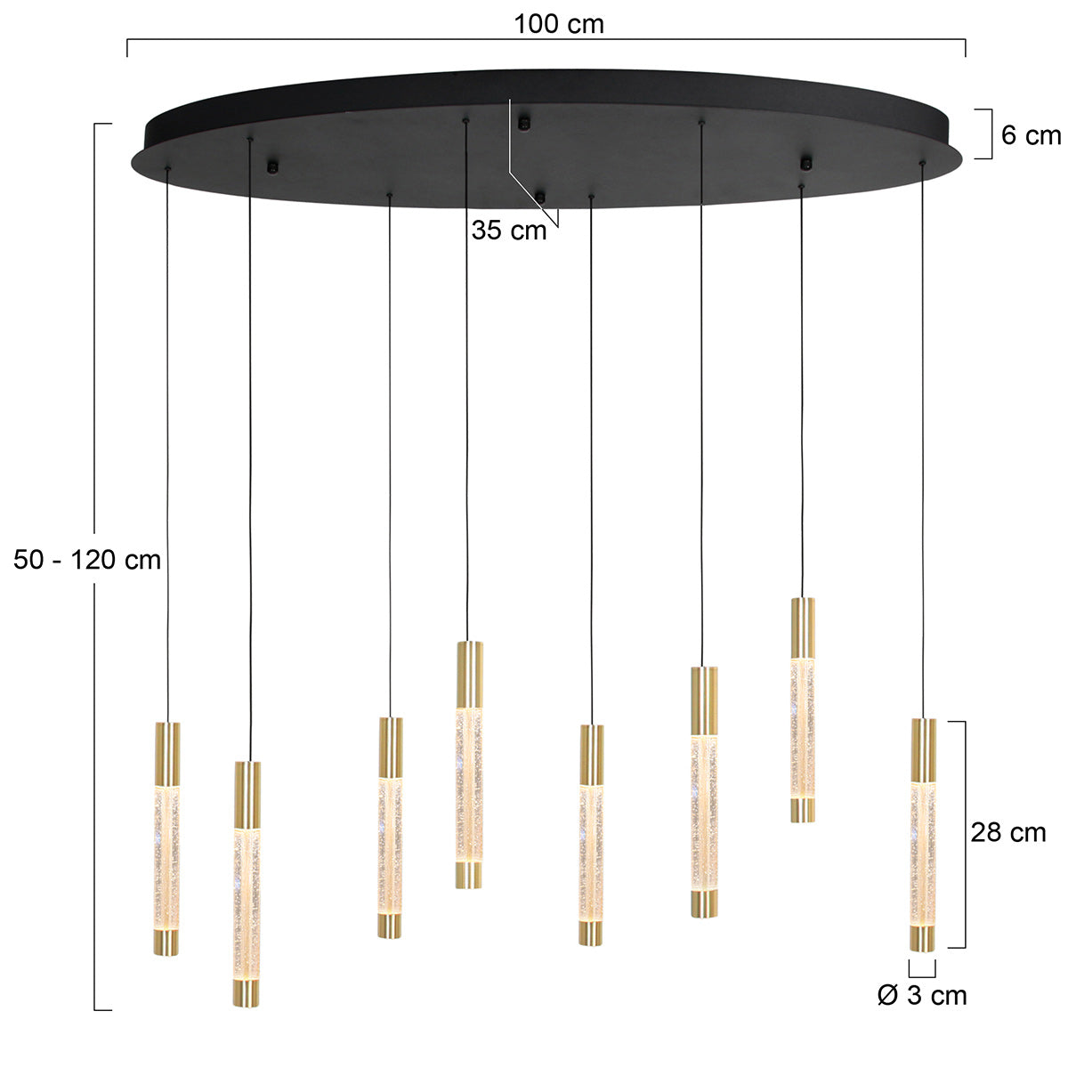 Hanglamp Alisio 4580ME 8-lichts luxe glas in messing