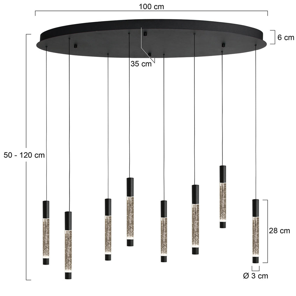 Hanglamp Alisio 4580ZW 8-lichts luxe glas in zwart