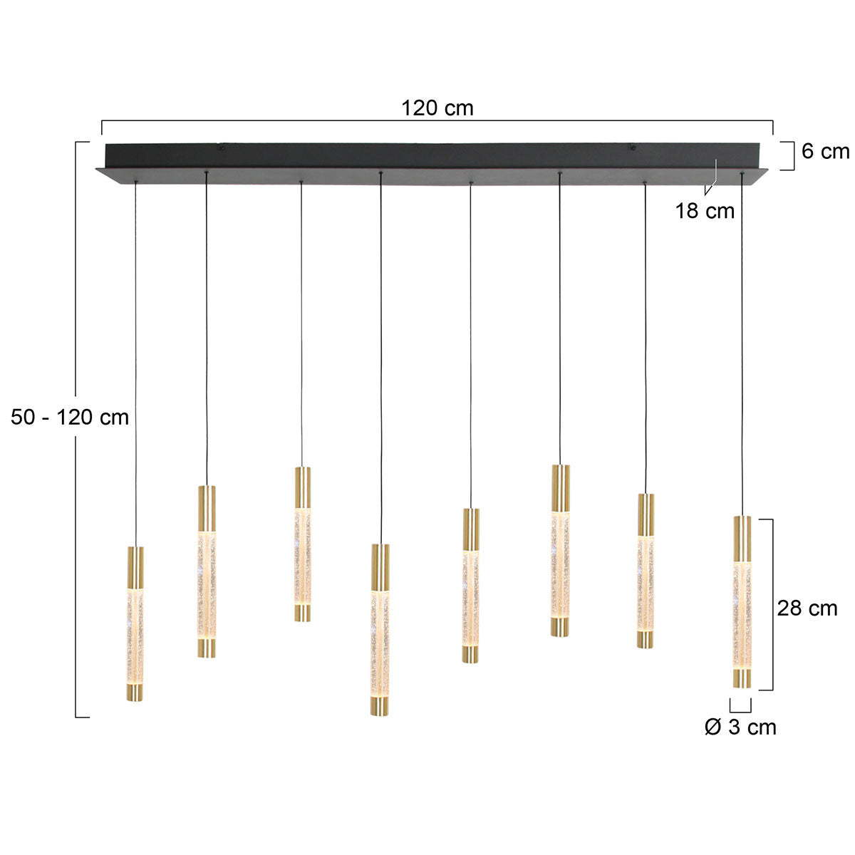 Hanglamp Alisio 4581ME 8-lichts luxe glas in messing