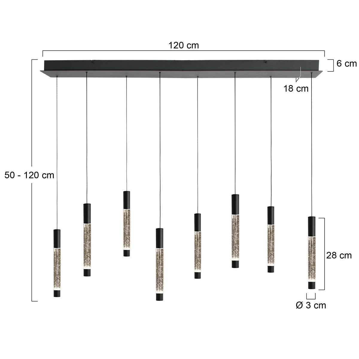 Hanglamp Alisio 4581ZW 8-lichts luxe glas in zwart