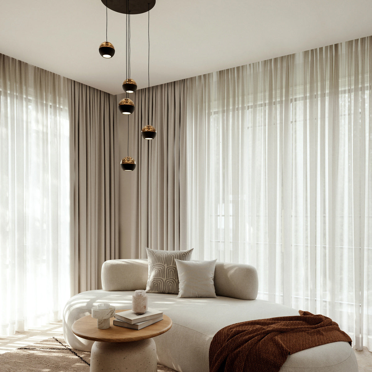 Belluno 4585ZW – 5-lichts ronde hanglamp met cable lift