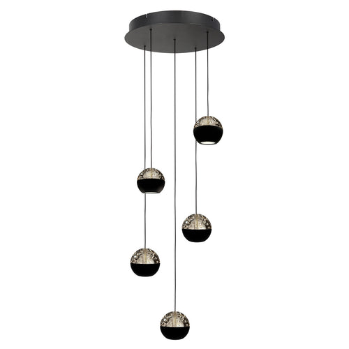 Belluno 4585ZW – 5-lichts ronde hanglamp met cable lift