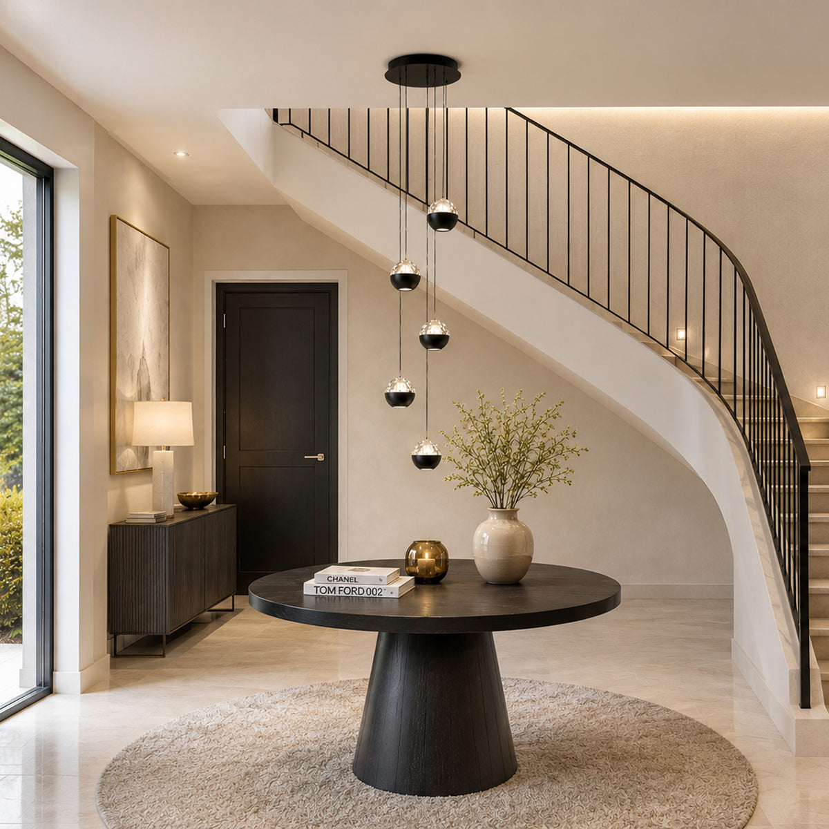 Belluno 4585ZW – 5-lichts ronde hanglamp met cable lift