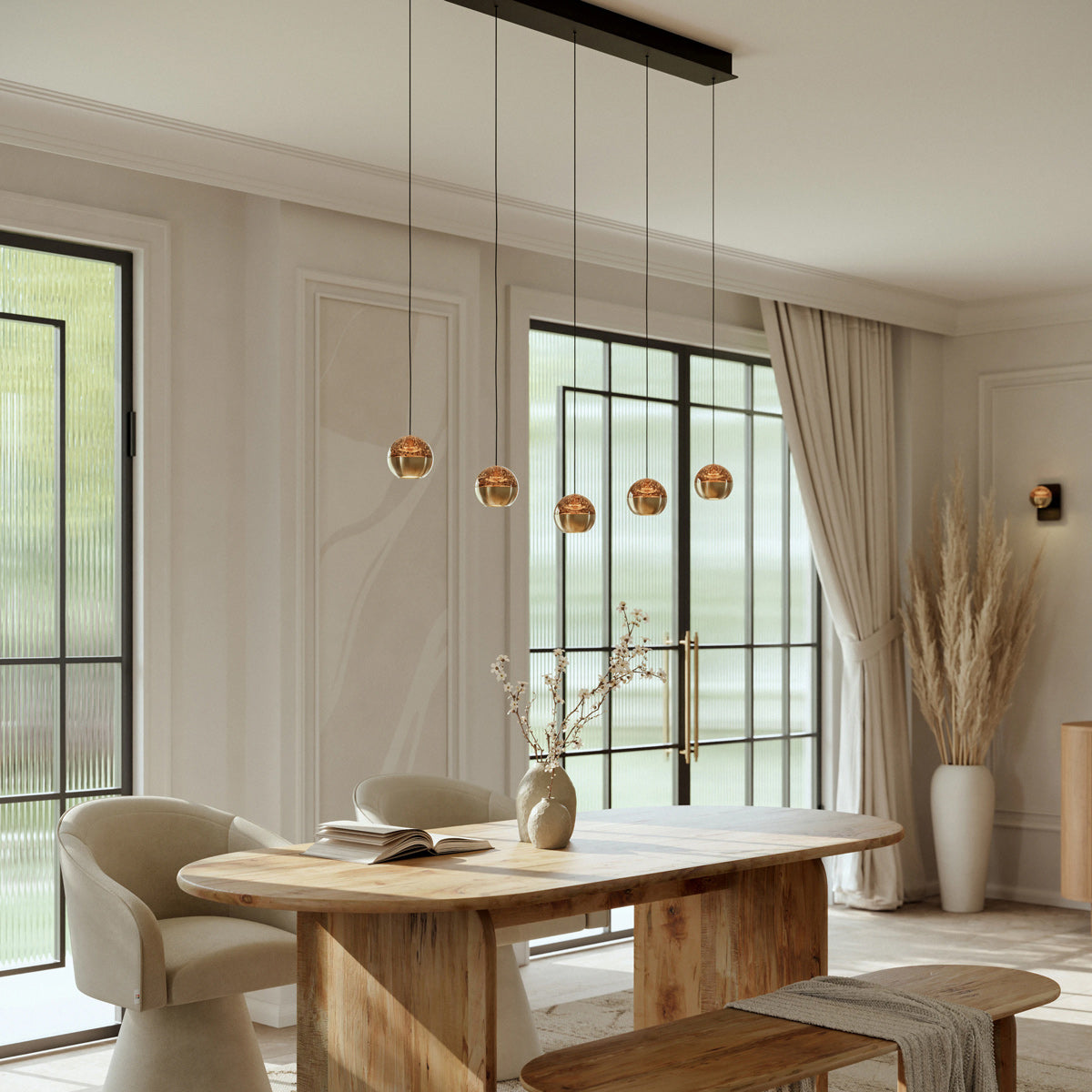 Belluno 4586ME – Luxe messing zwarte hanglamp met lift systeem