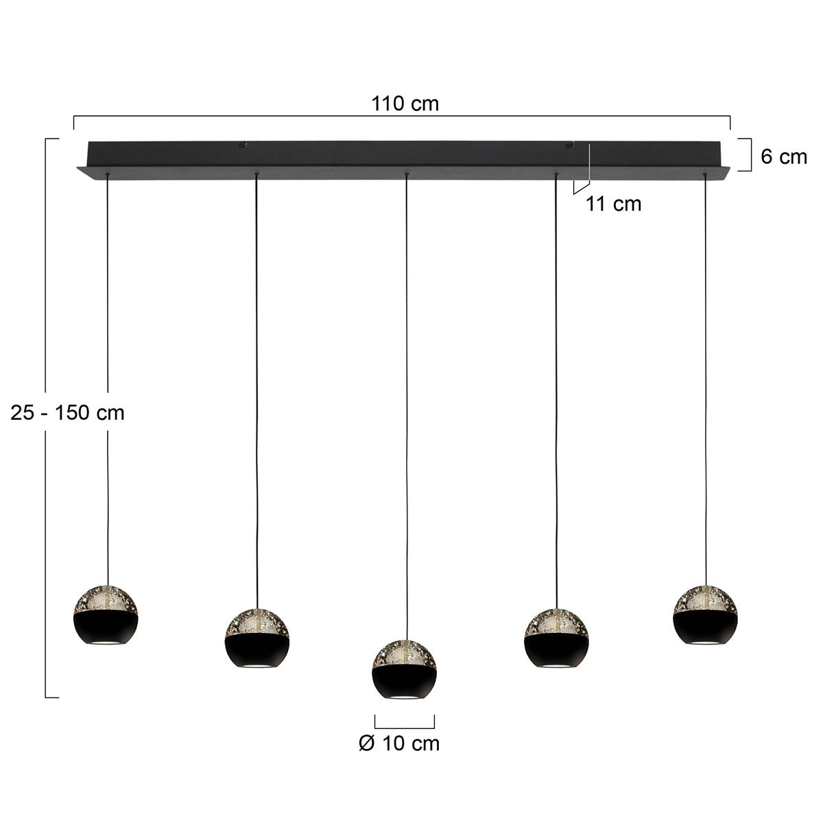 Belluno 4586ZW – 5-lichts hanglamp met cable lift
