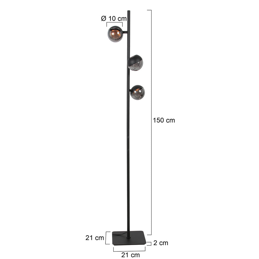 Belluno 4590ZW – 3-lichts vloerlamp smoke glas