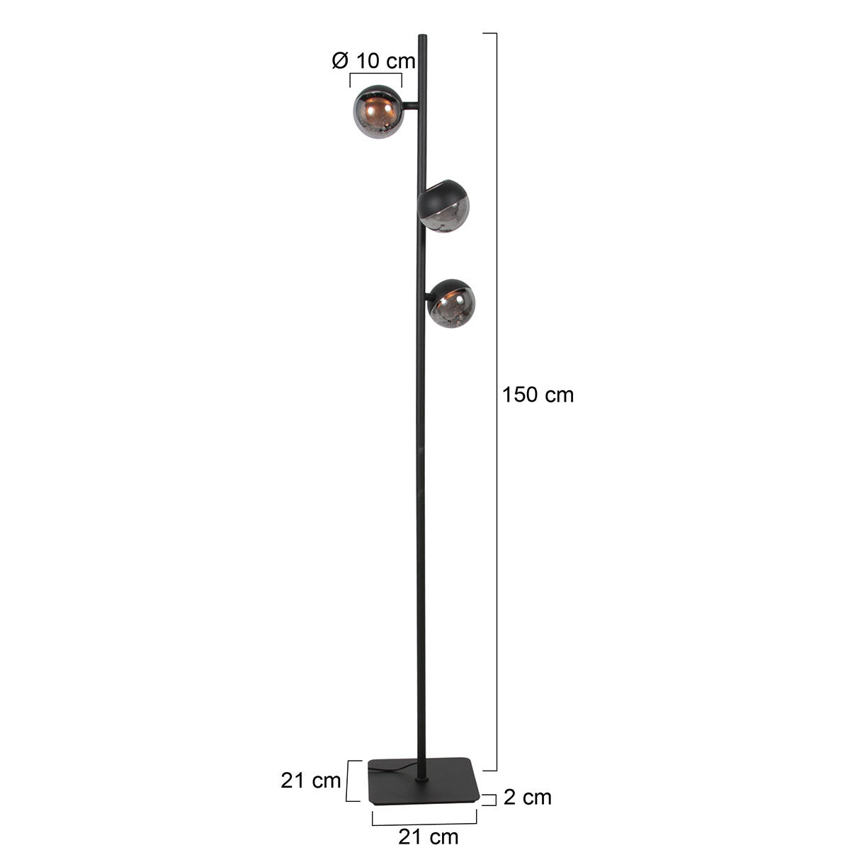 Belluno 4590ZW – 3-lichts vloerlamp smoke glas