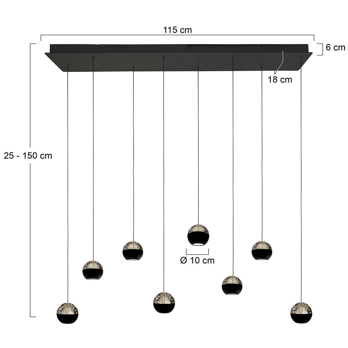 Belluno 4592ZW – 8-lichts hanglamp met cable lift
