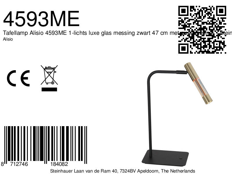 Tafellamp Alisio 4593ME 1-lichts luxe glas in messing met push dimmer