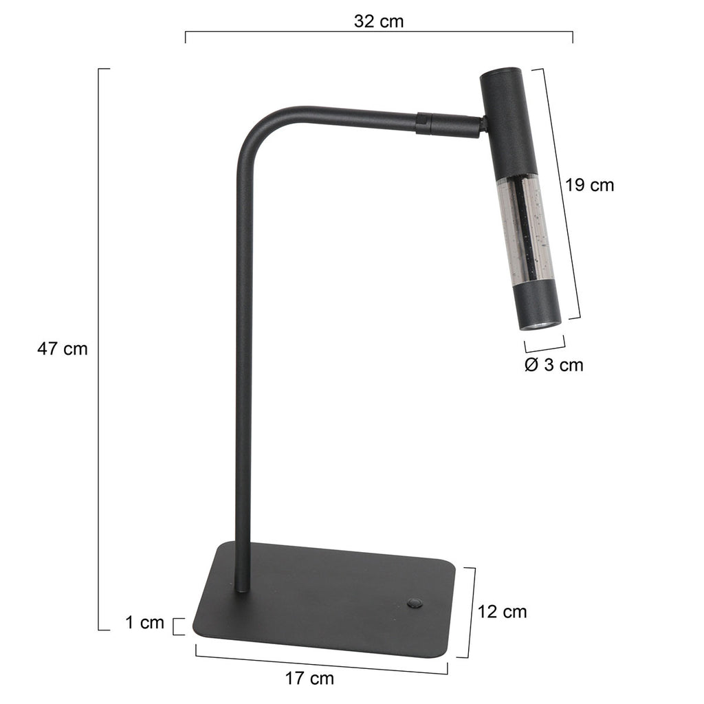 Tafellamp Alisio 4593ZW 1-lichts luxe glas in zwart met pushdimmer
