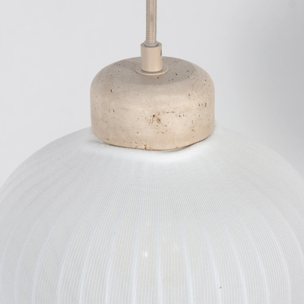 Travino 4599CR hanglamp – linnen & travertin, stijlvol boven tafel