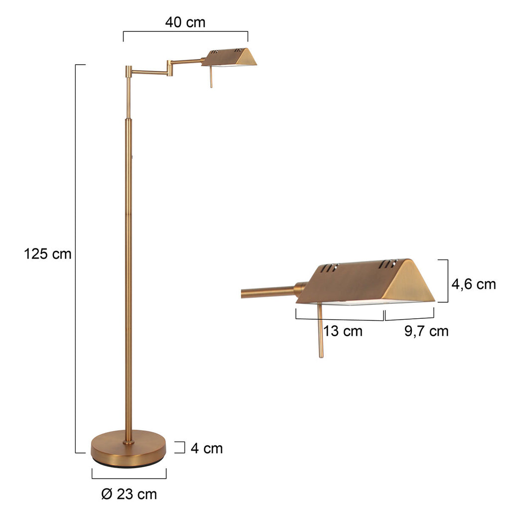 Leeslamp GlowGo 4603BR – Bronzen vloerlamp met accu en dimmer