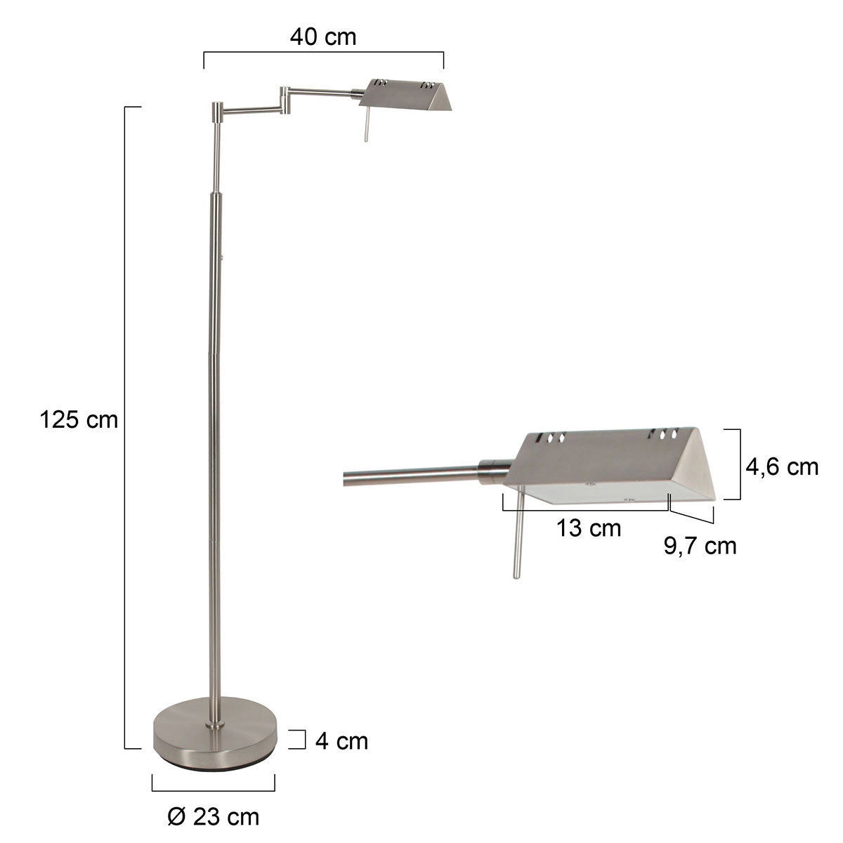Leeslamp GlowGo 4603ST – stalen vloerlamp met accu en leeslicht