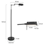 Leeslamp GlowGo 4603ZW – zwarte vloerlamp met accu en verstelbare arm