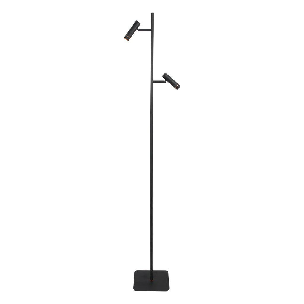 Vloerlamp Lumo 4608ZW – strakke tweelichts zwarte LED leeslamp