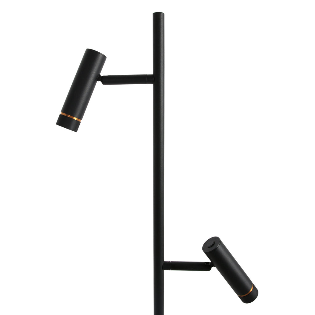Vloerlamp Lumo 4608ZW – strakke tweelichts zwarte LED leeslamp