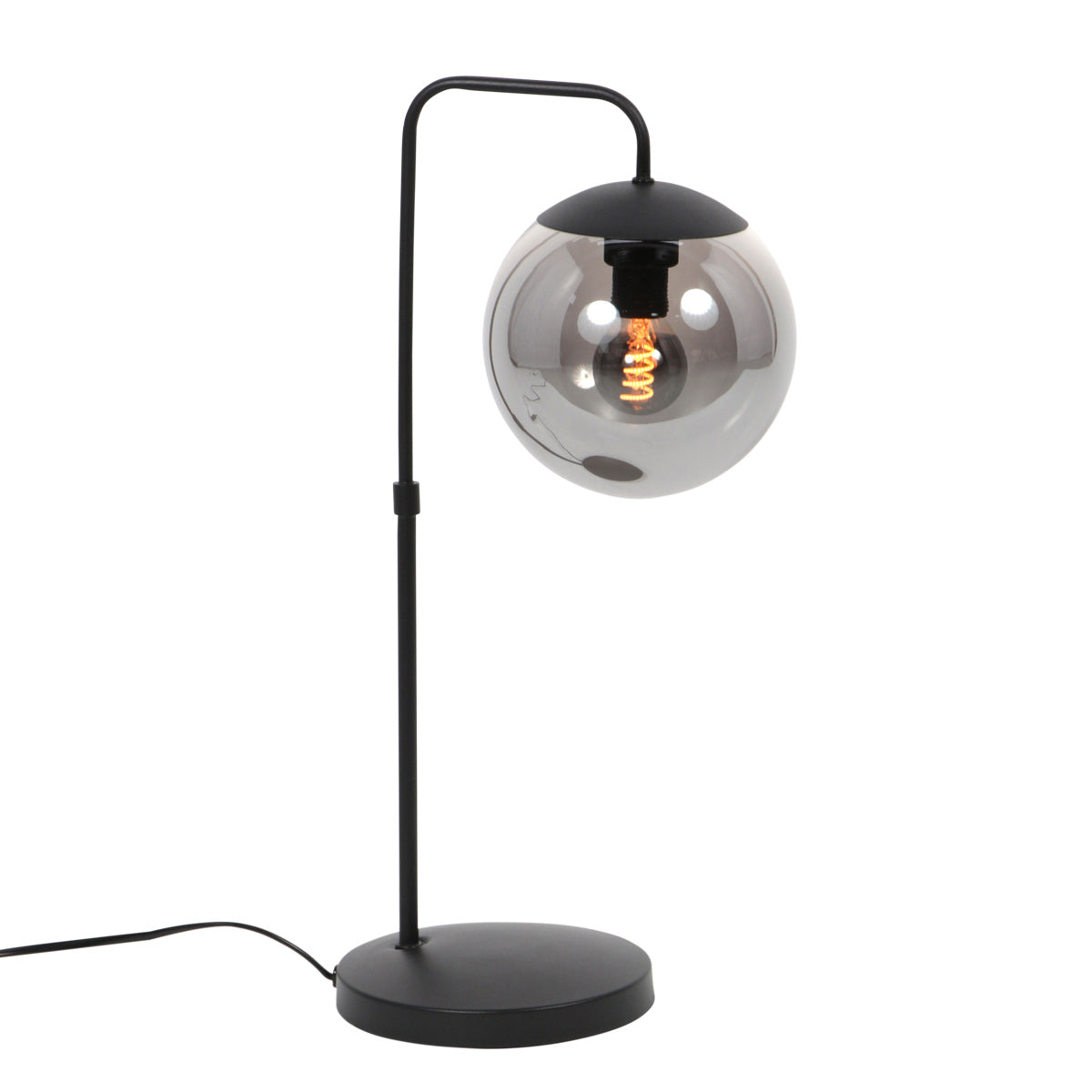 Tafellamp Bollique 4610ZW zwarte lamp met smoke glas