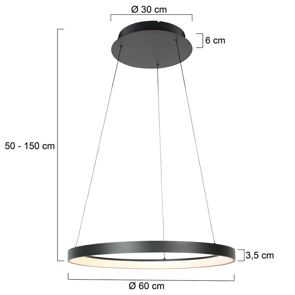 Zwarte hanglamp Ringlede 4612ZW met cable-lift systeem
