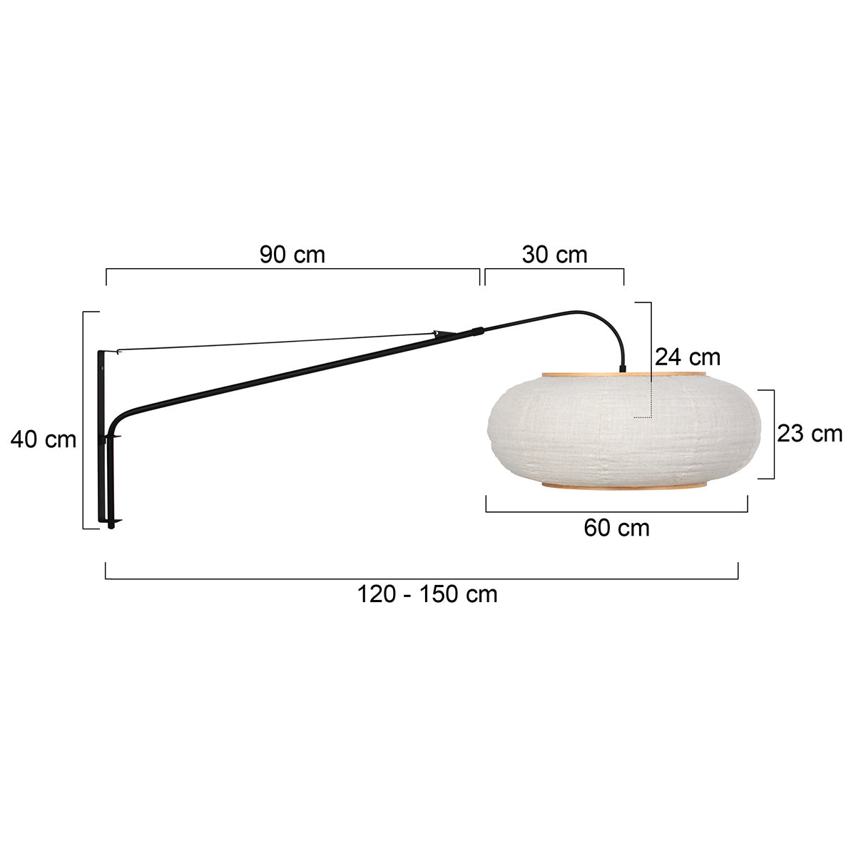 Wandlamp Silva Alba 4626ZW zwart met linnen kap Ø60 cm