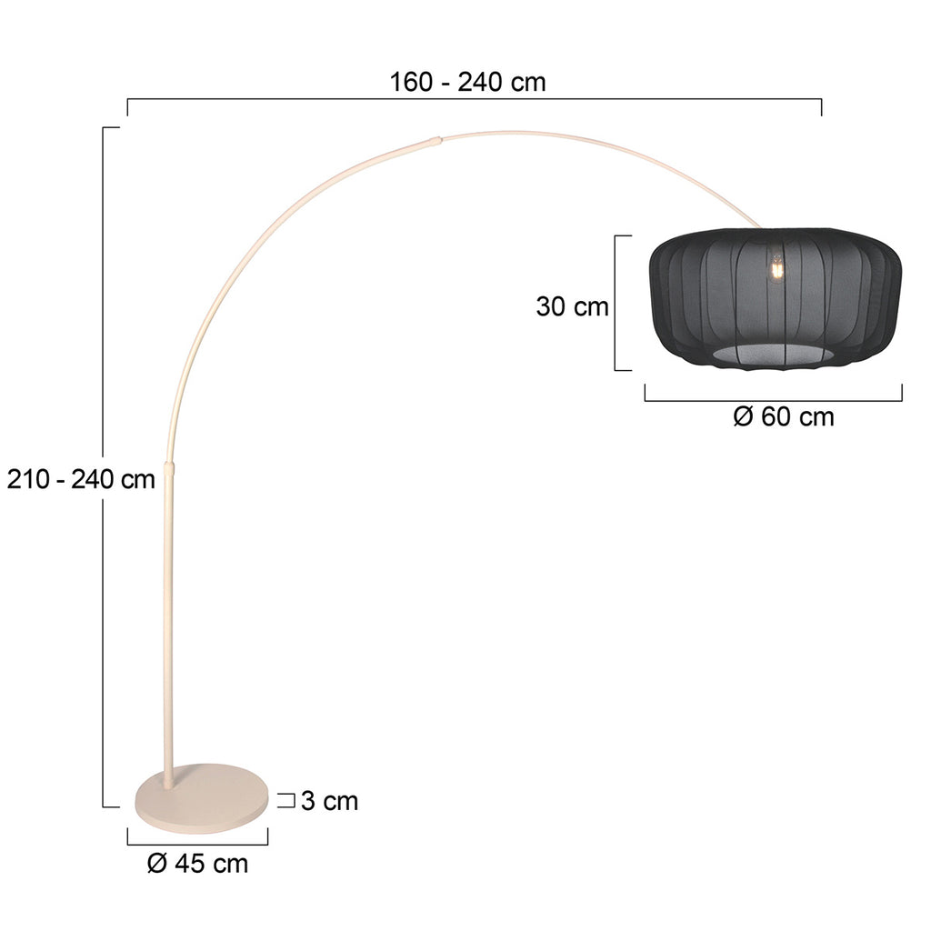 Booglamp Vela Lino 4679CR crème met zwarte textiel kap Ø60 cm