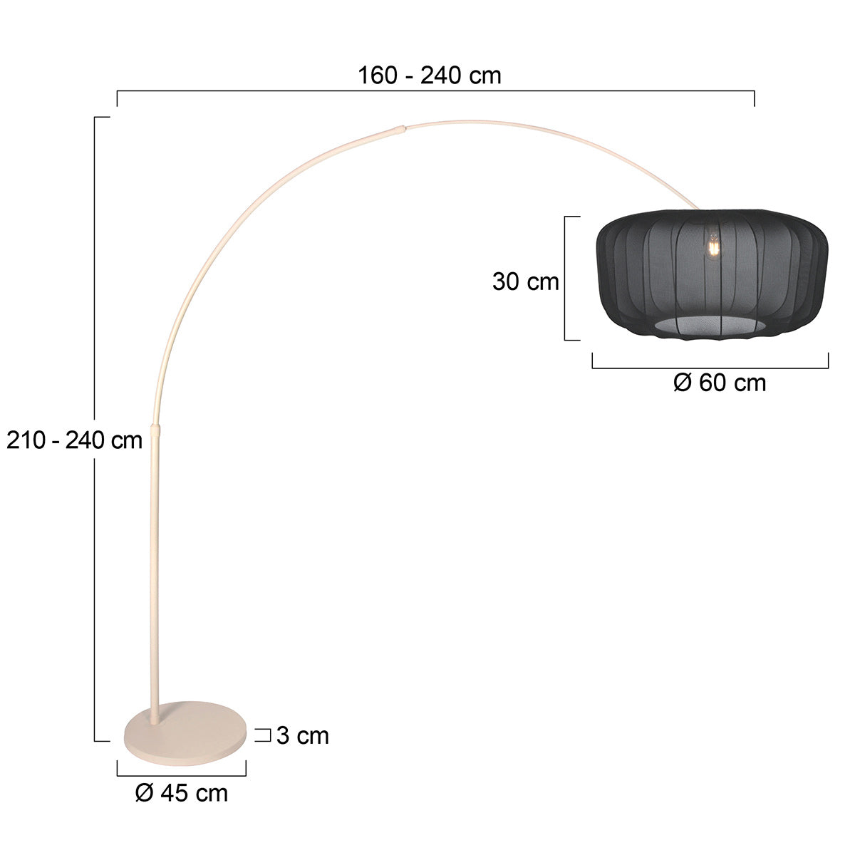 Booglamp Vela Lino 4679CR crème met zwarte textiel kap Ø60 cm