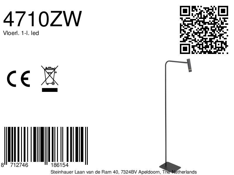Vloerlamp Volari 4710ZW Zwarte vloerlamp met warm licht