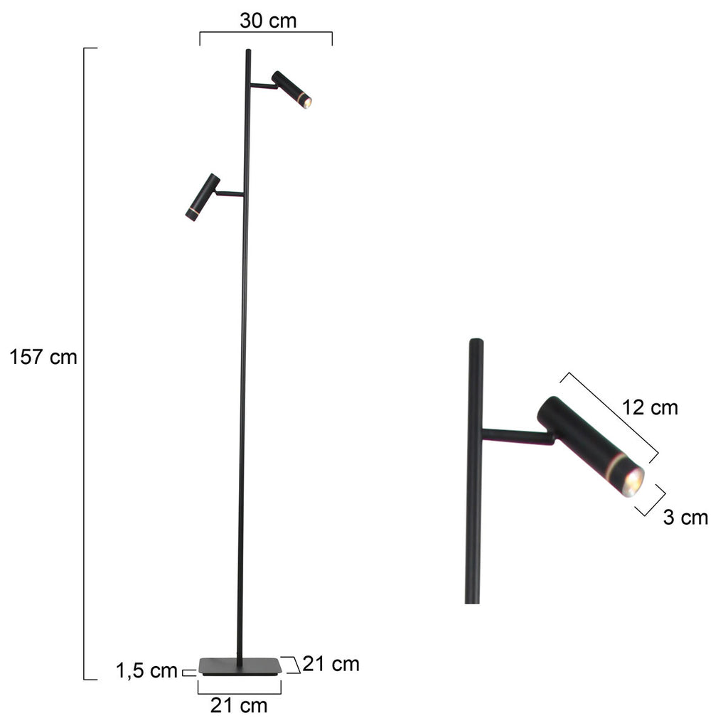 Vloerlamp Volari 4711ZW zwarte 2-lichts leeslamp met dim to warm LED