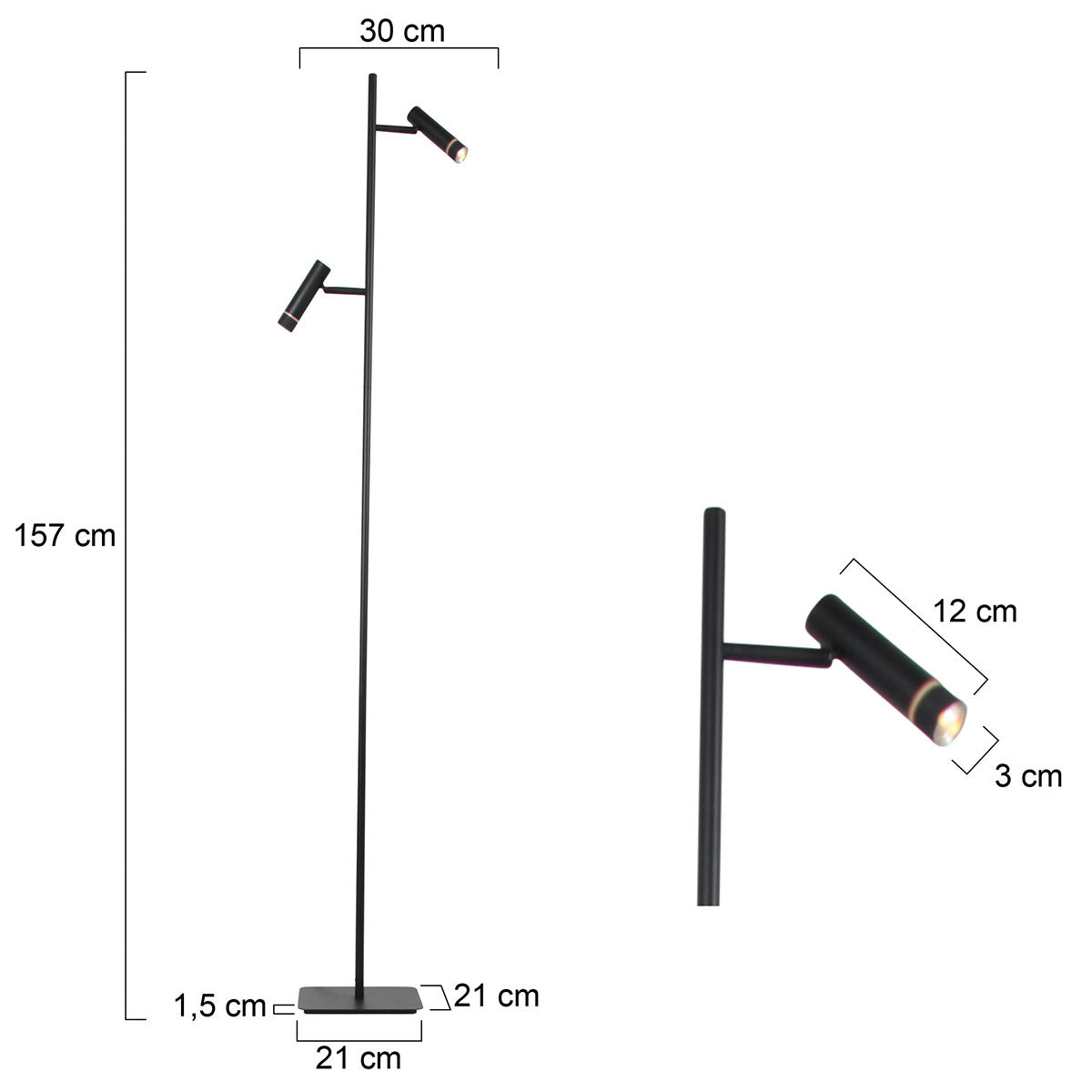 Vloerlamp Volari 4711ZW zwarte 2-lichts leeslamp met dim to warm LED
