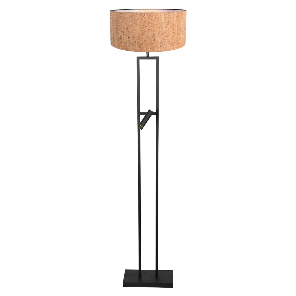 Vloerlamp Stang 4722ZW met beige kurkstructuur kap en leeslicht