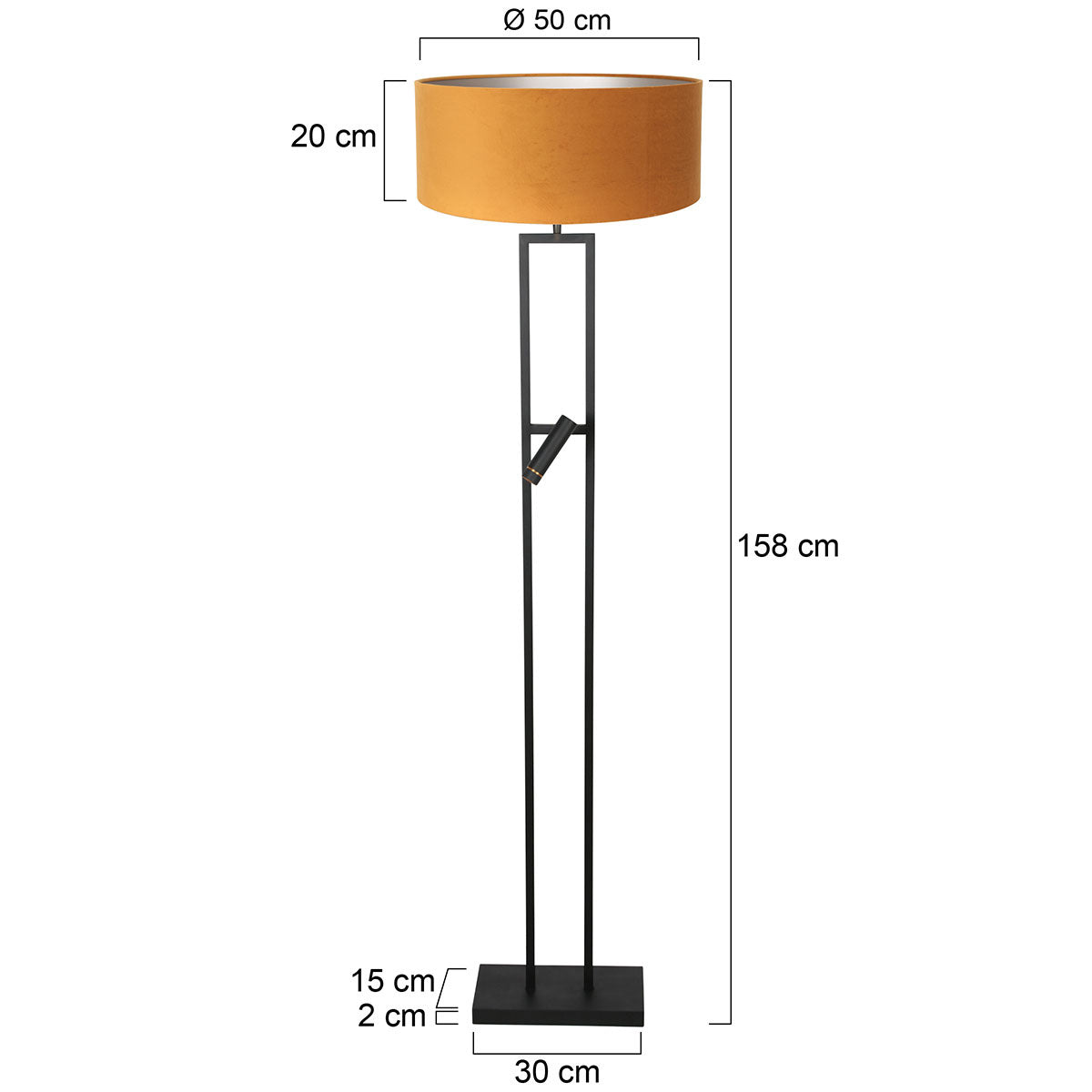 Vloerlamp Stang 4724ZW met gouden velours kap en leeslicht